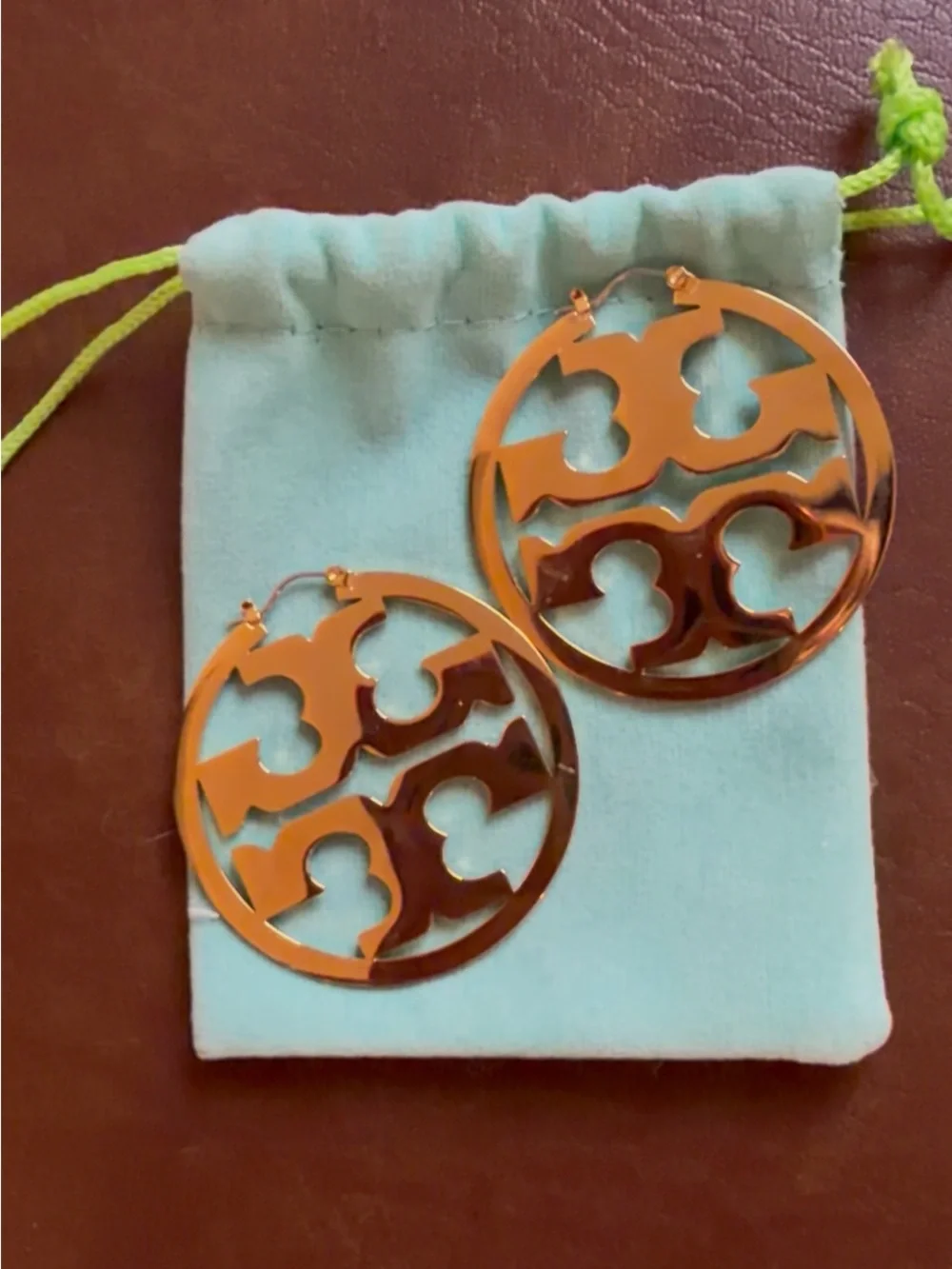 Tory Burch Gold Logo Cutout Round Drop Earrings